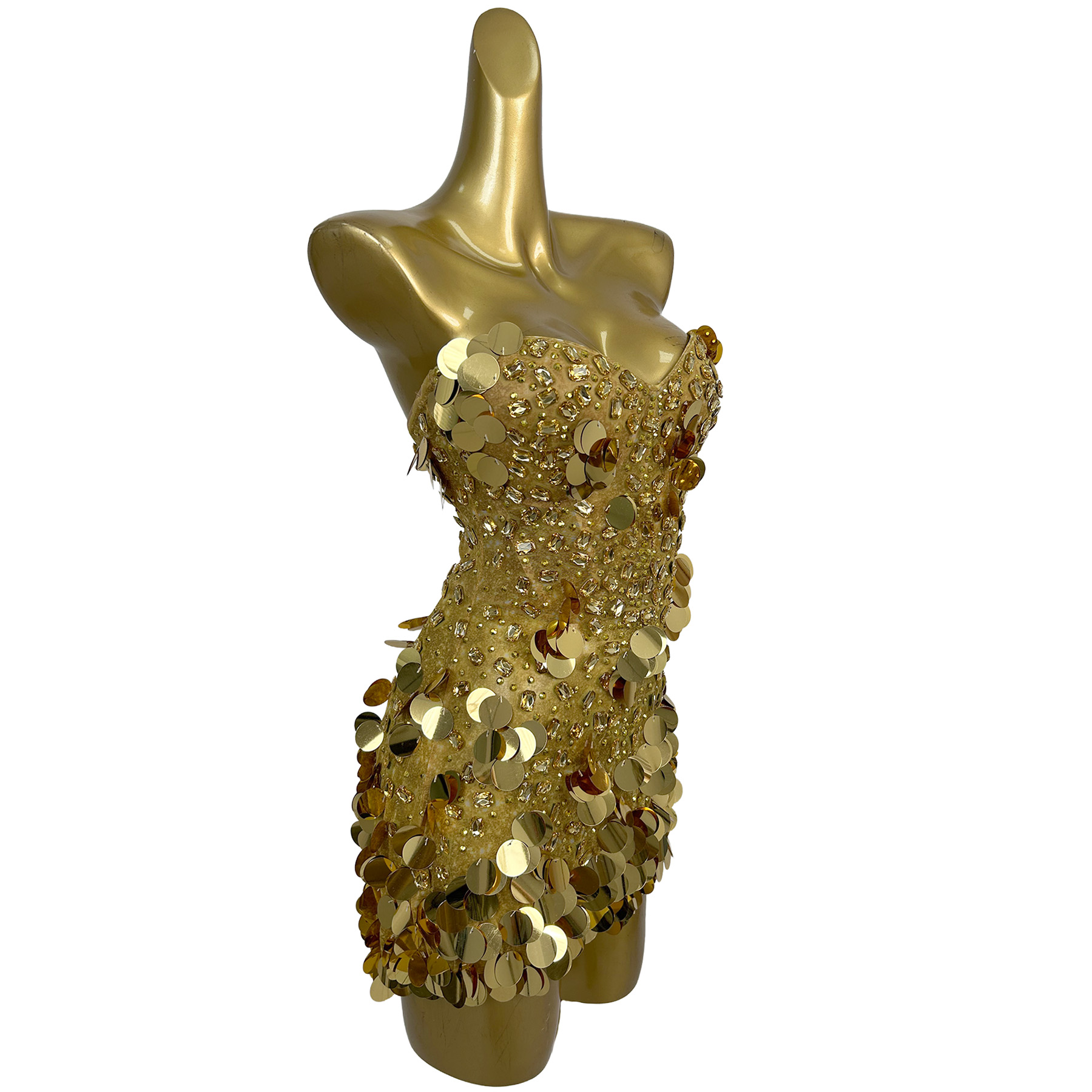 Sparkly Gold Crystals Straples - Sparkly Rhinestone Club Party Dress 评论和价格