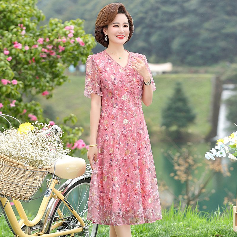Women Summer Casual Dress Ladi - French Vintage Floral Midi Dress 评论和价格