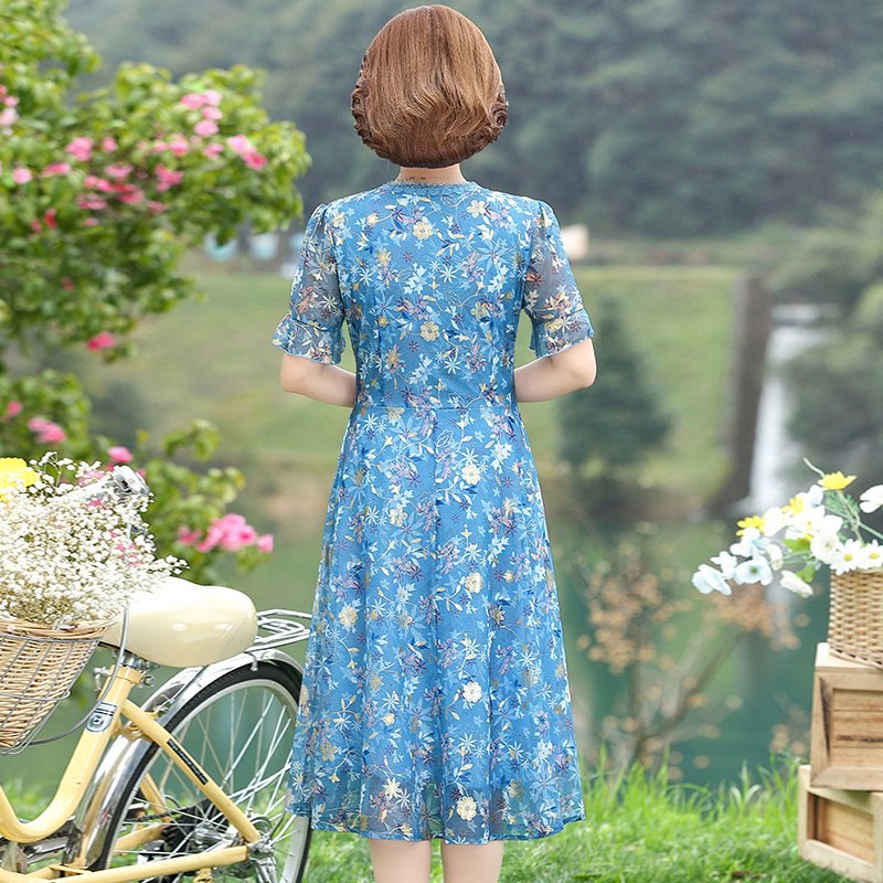 Women Summer Casual Dress Ladi - French Vintage Floral Midi Dress 评论和价格