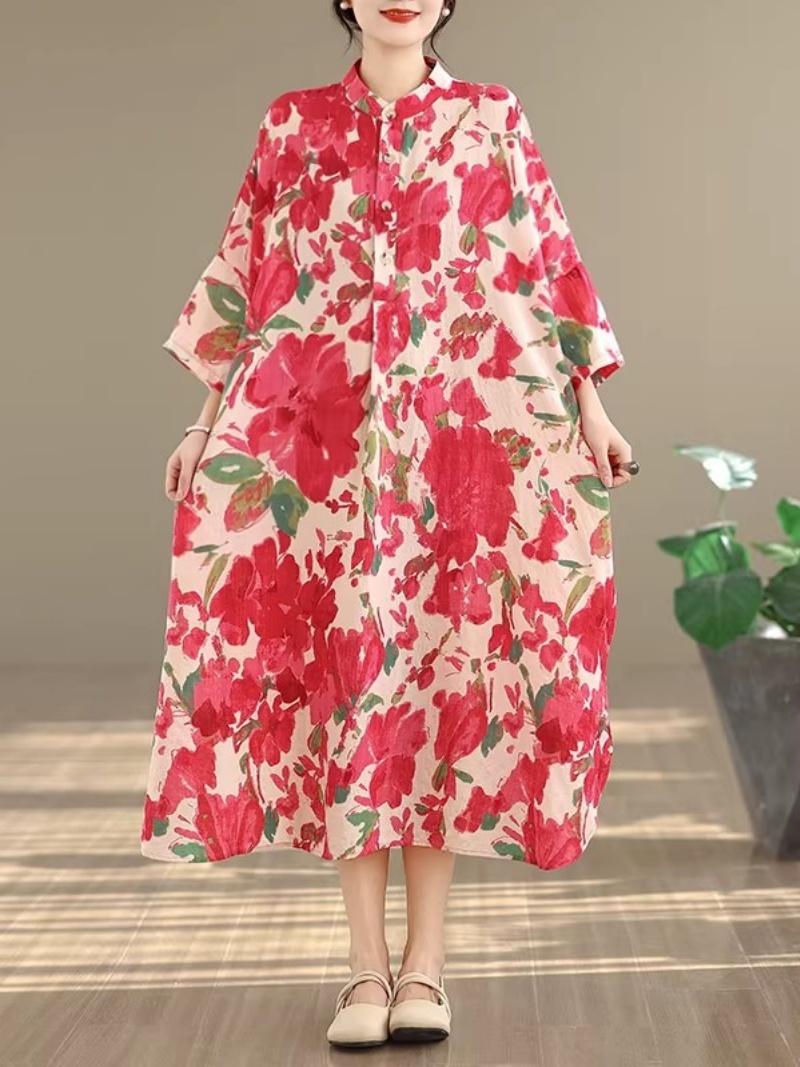 Vacation Dress: Bat Sleeve, St - Casual Loose Linen Shirt Dress 评论和价格
