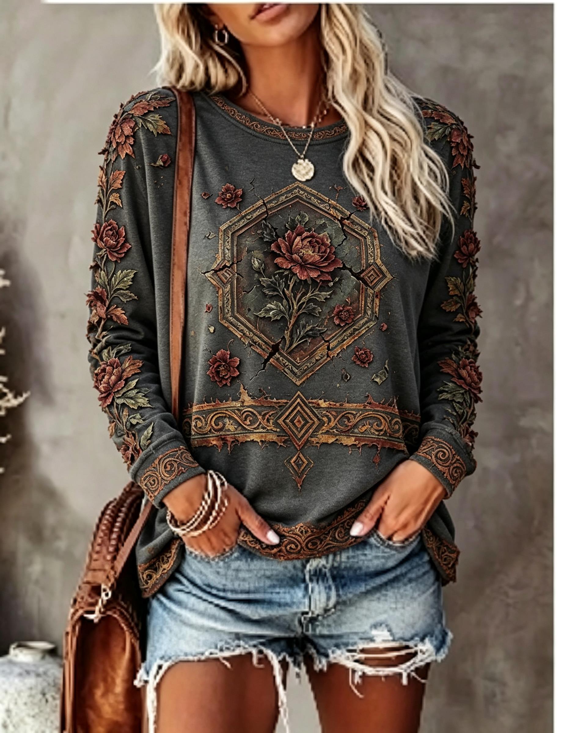 Women Crew Neck Long Sleeve T‑ - Blouses 评论和价格