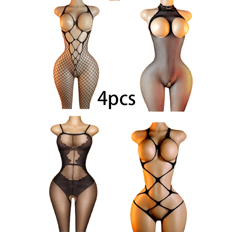 4-Piece Set: Black Cut-Out Ope - Lingerie 评论和价格