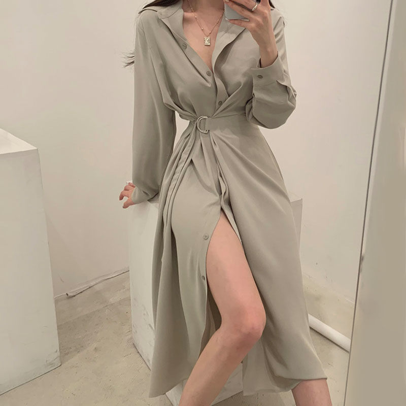 Long Sleeved Lapel Shirt Style - Korean Style A Line Shirt Dress 评论和价格