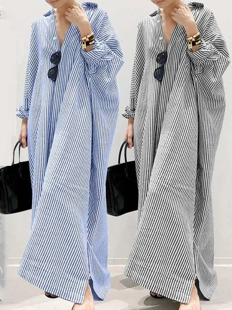 Summer Dress Cotton Linen Stri - Casual Loose Linen Shirt Dress 评论和价格