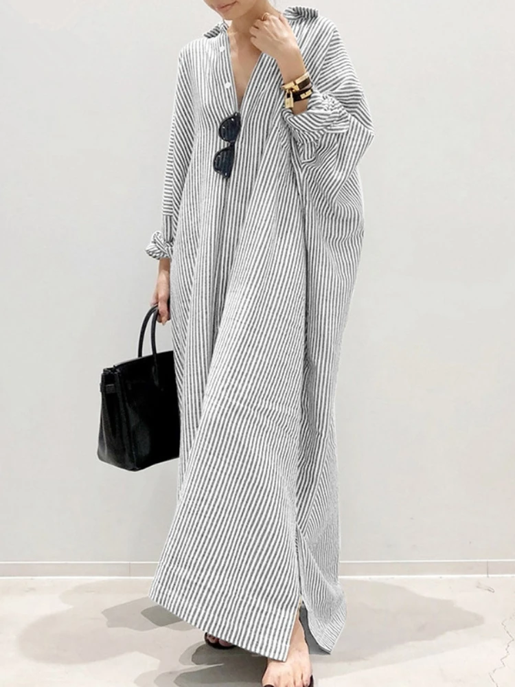 Summer Dress Cotton Linen Stri - Casual Loose Linen Shirt Dress 评论和价格