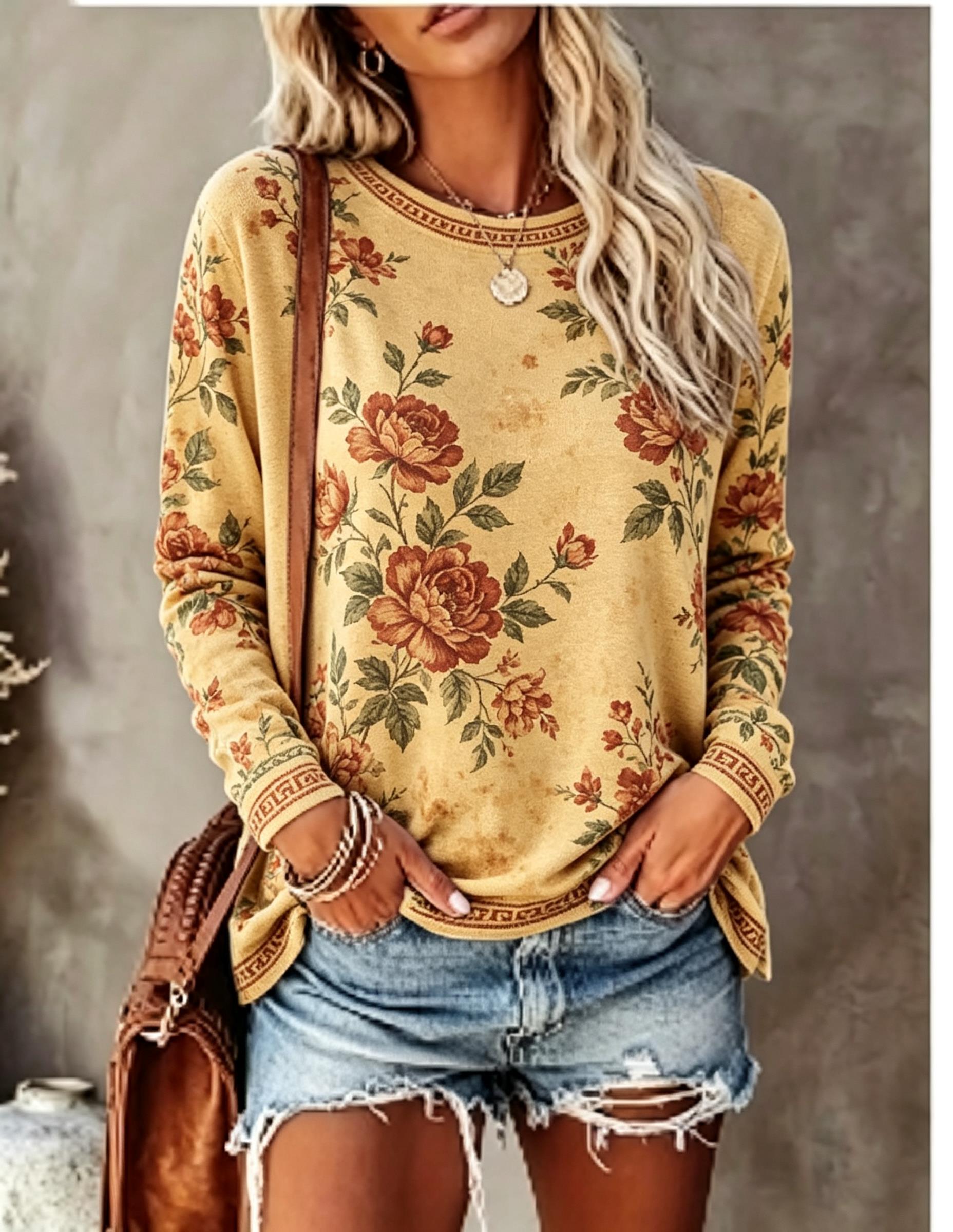 Women Crew Neck Long Sleeve T‑ - Blouses 评论和价格