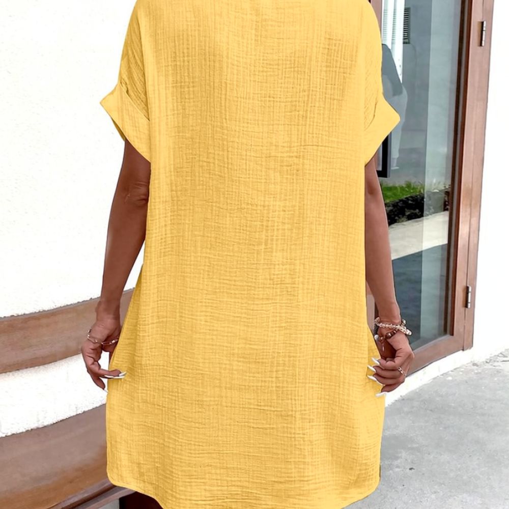 Women V Neck Shirt Dress Summe - Casual Loose Linen Shirt Dress 评论和价格