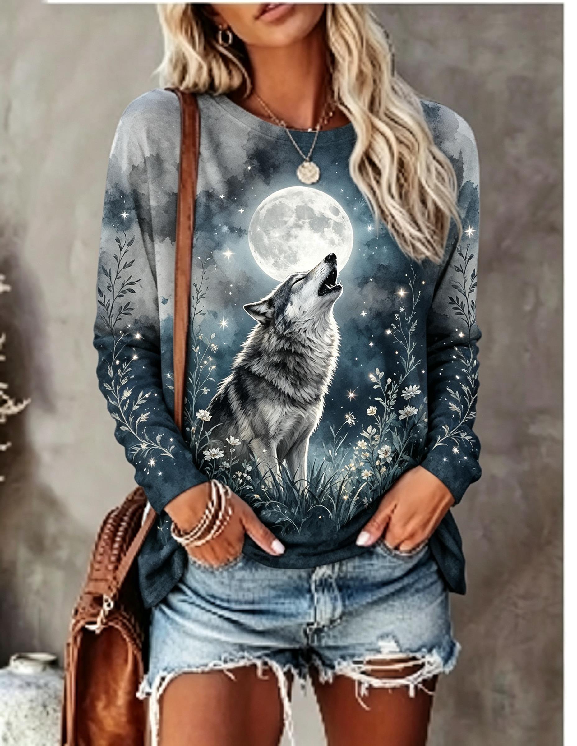 Women Long Sleeve T Shirt Howl - Blouses 评论和价格